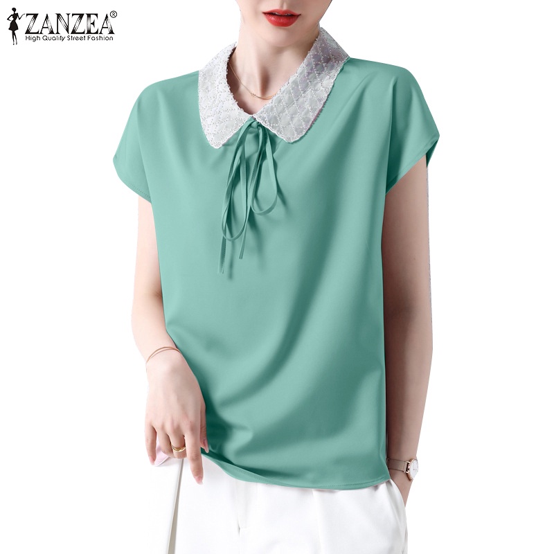 ZANZEA Women Korean Casual Loose Solid Short Sleeve Patchwork Daily