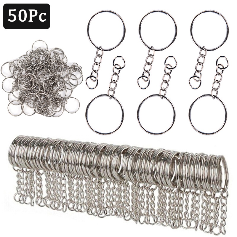 50Pcs Silver Plated Keychain High Quality Keychains DIY Accessories