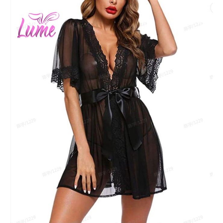 Plus Size S Xxl Women Robe Set Sexy Lingerie Set See Through Night