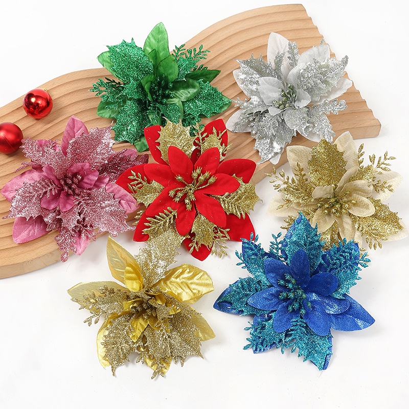 Cm Christmas Flowers Xmas Tree Ornaments Artifical Flower Glitter