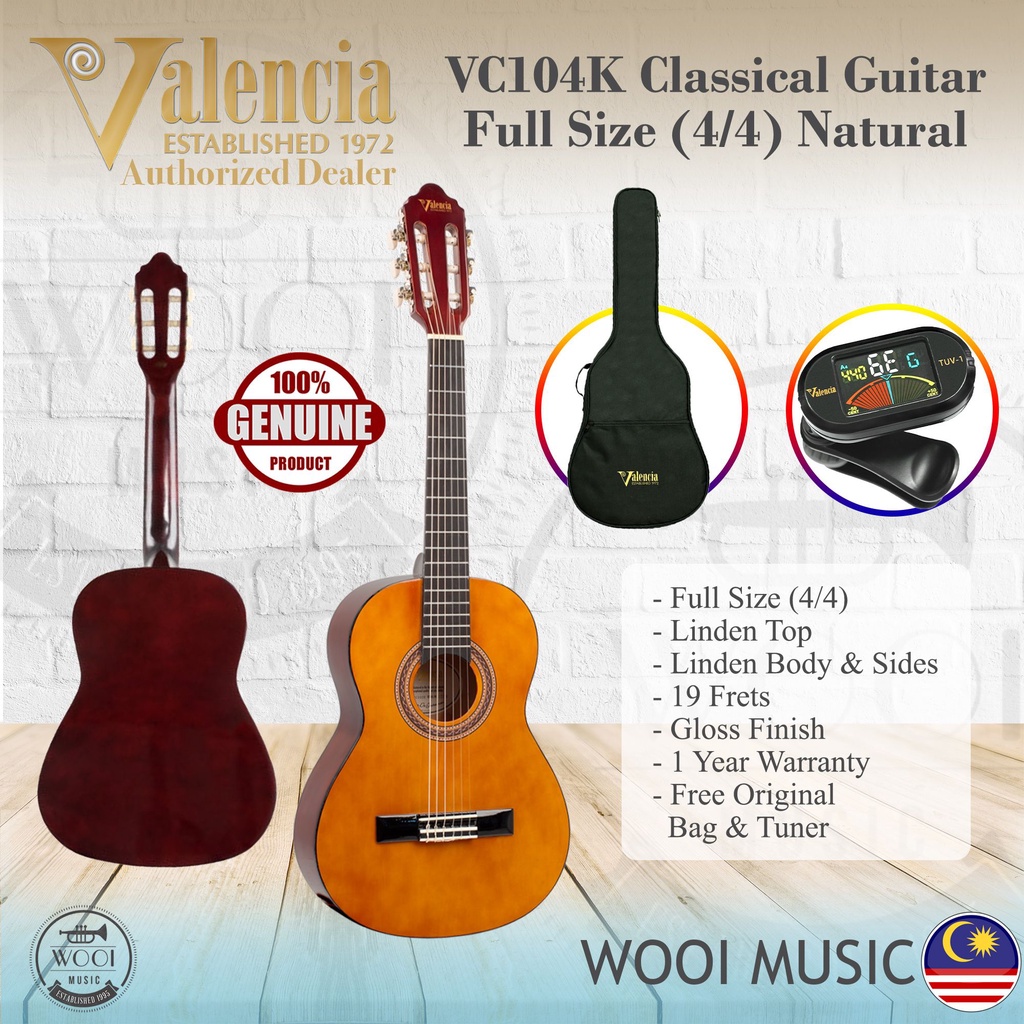 Valencia Vc K Classical Guitar Set Full Size Free Bag Tuner