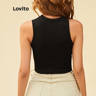 Lovito Casual Plain Cut Out Cropped Top One Shoulder Women Tank Tops