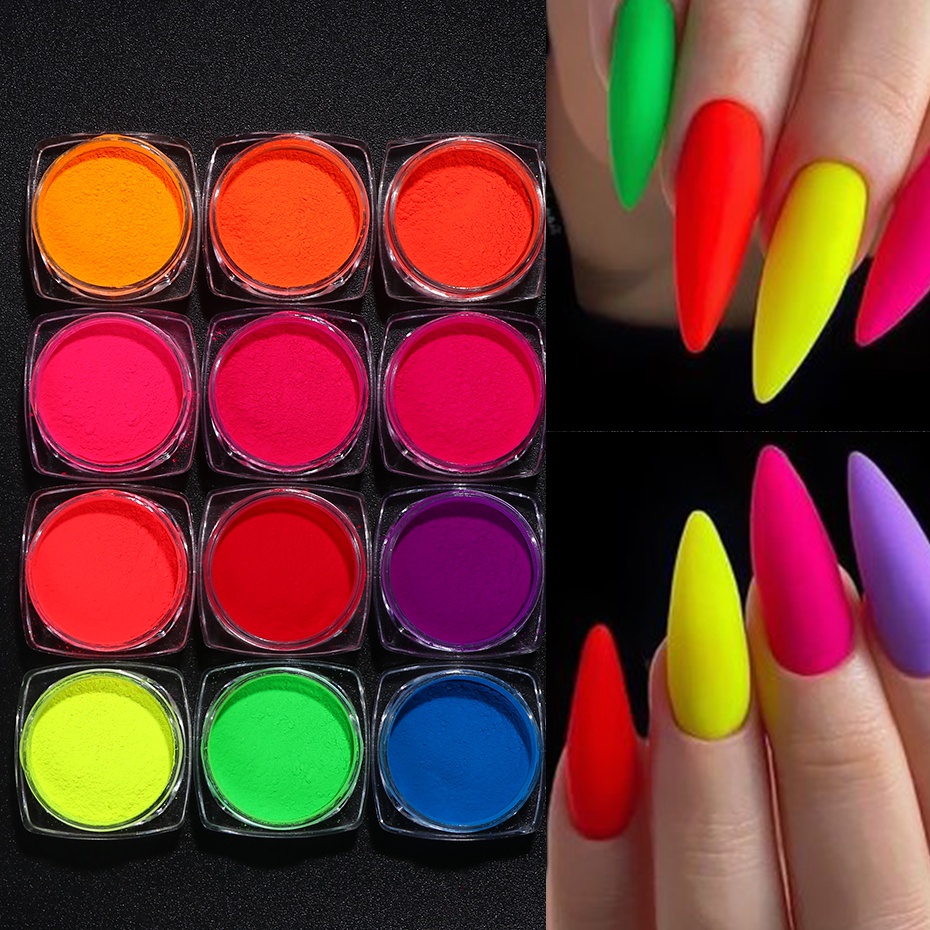 Stzpronail Pcs Grids Neon Nail Powder Glitter Fluorescent Uv