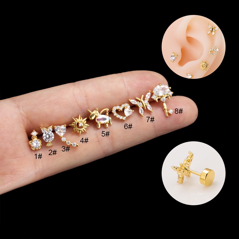 Piece Cartilage Tragus Helix Earring Gauge Piercing Stainless Steel