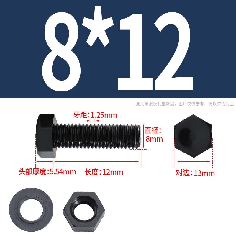 XNY M6 M8 M10 M12 Black Nylon External Hexagon Screw Nut Large Full