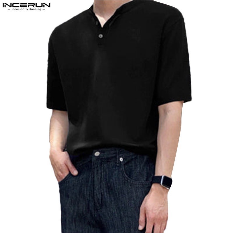 INCERUN Men S Fashion Simple Solid Short Sleeve T Shirt Shopee