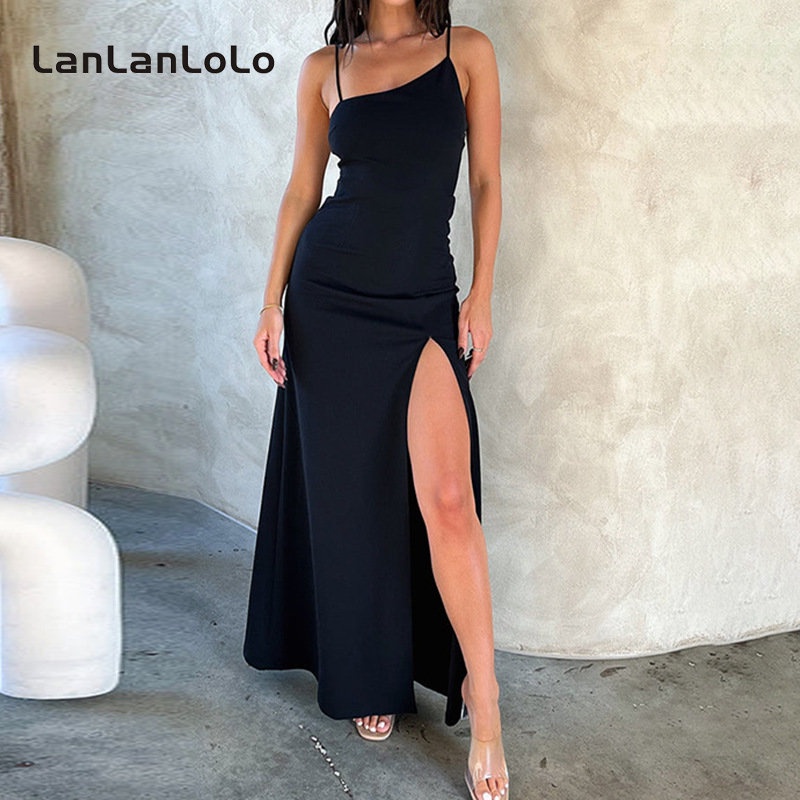 Lanlanlolo Women S Solid Colour Halter Sleeveless Slit Sexy