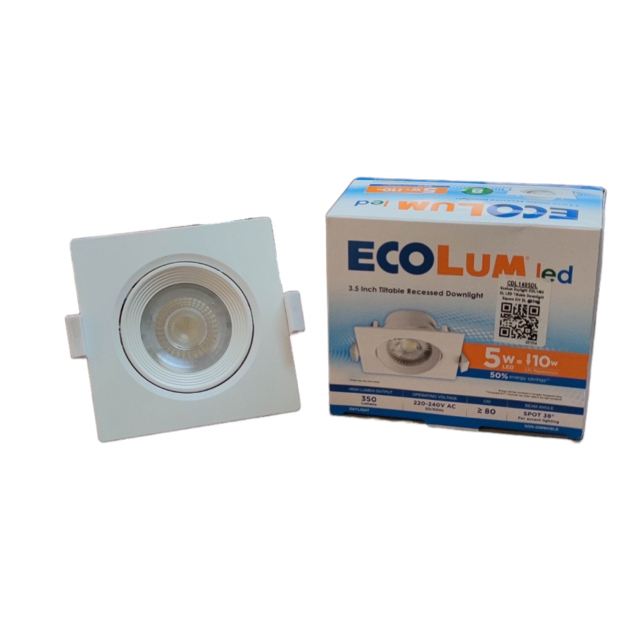 Ecolum 5W LED Tiltable Recessed Downlight Daylight 6500K 220V 3 5