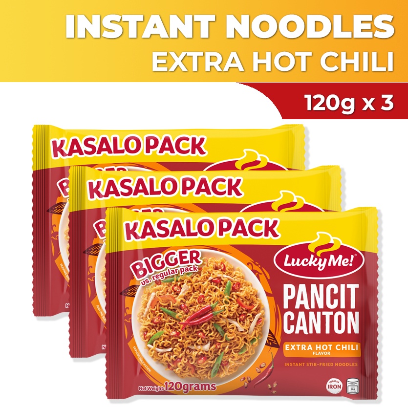 Lucky Me Pancit Canton Instant Noodles Extra Hot Chili Kasalo Pack