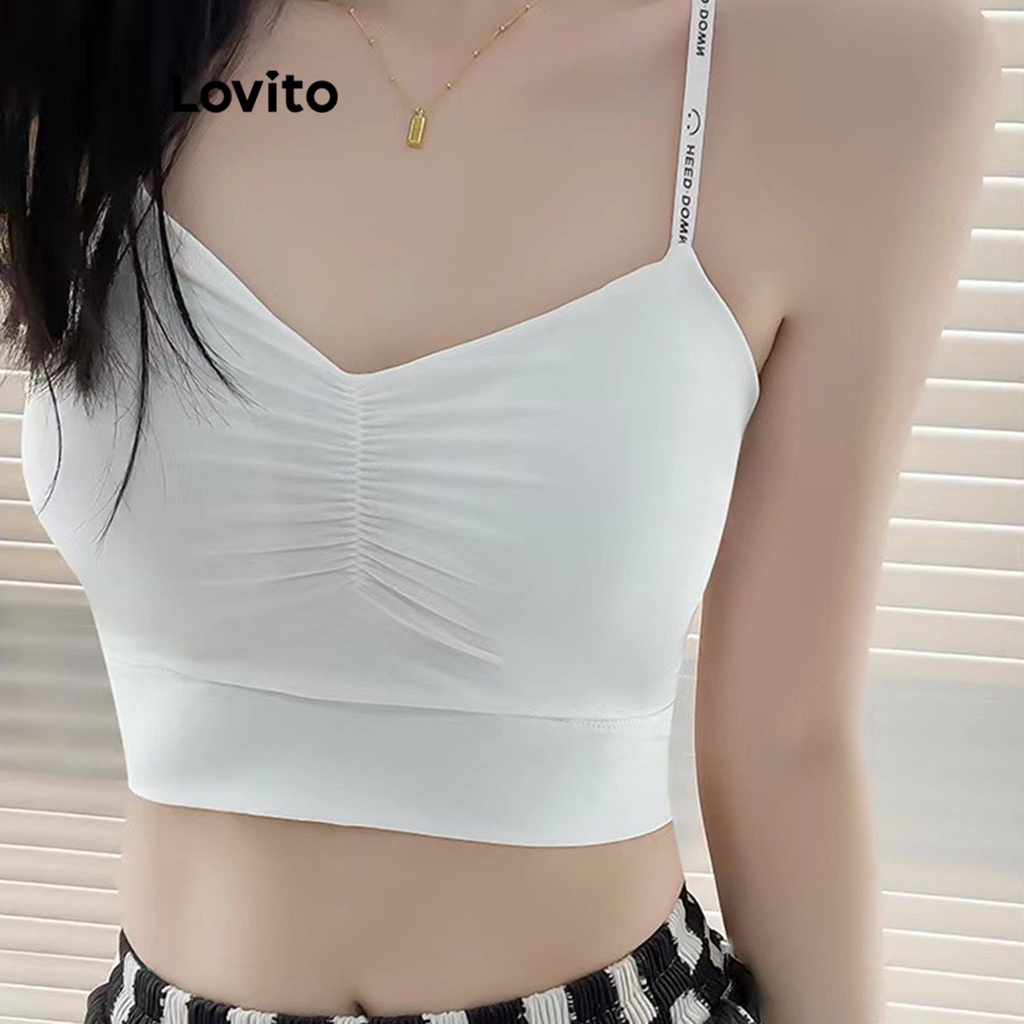 Lovito Women Contrast Bralette Lna Apricot White Shopee