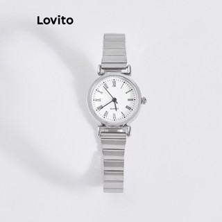 Lovito Casual Plain Texture Metal Digital Quartz Watch For Women