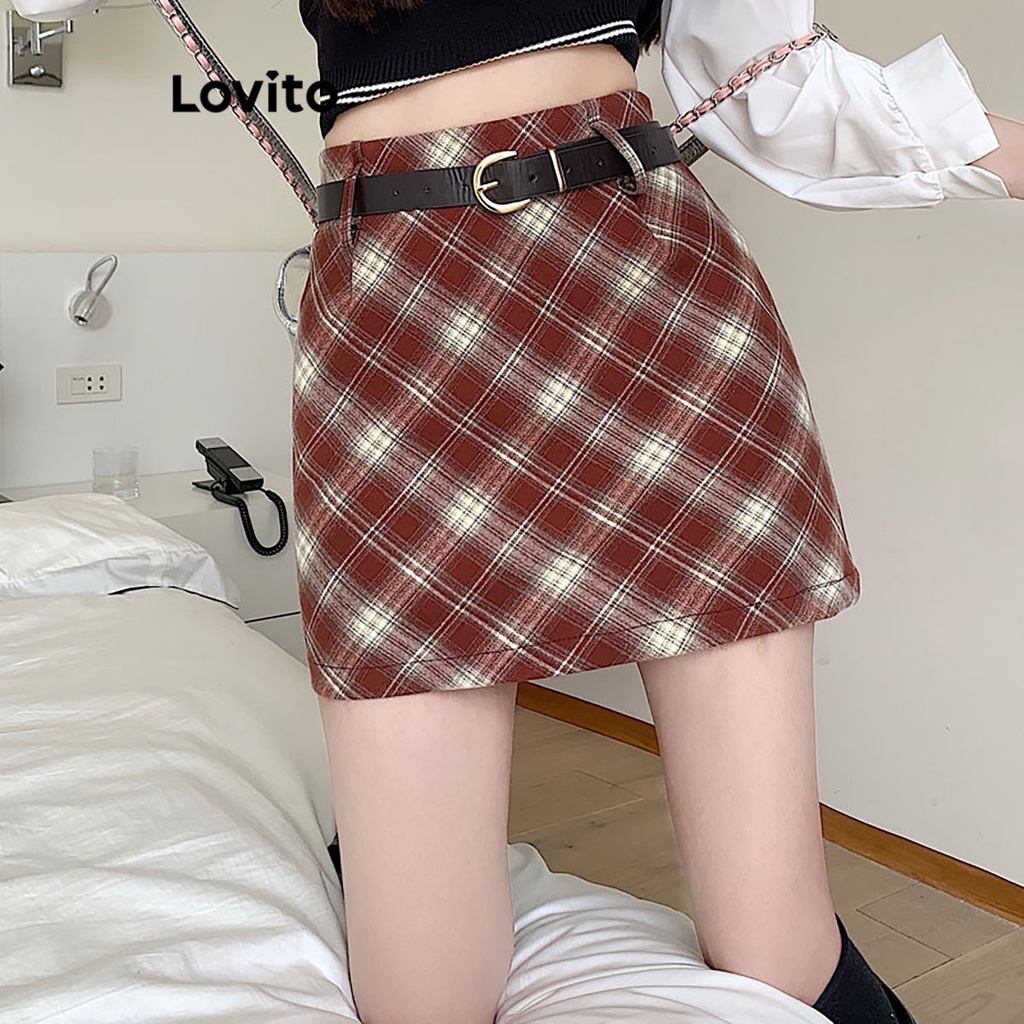 Lovito Women Casual Gingham Pattern Skirts LNA26278 Red Shopee