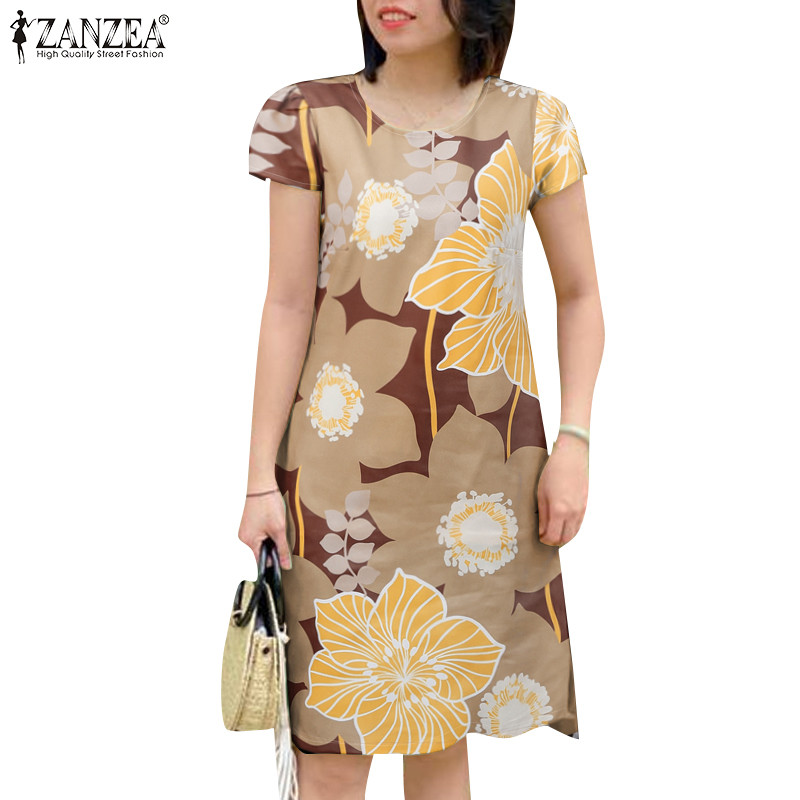 Zanzea Women Vintage Daily Printed O Neck Short Sleeve Loose Design One