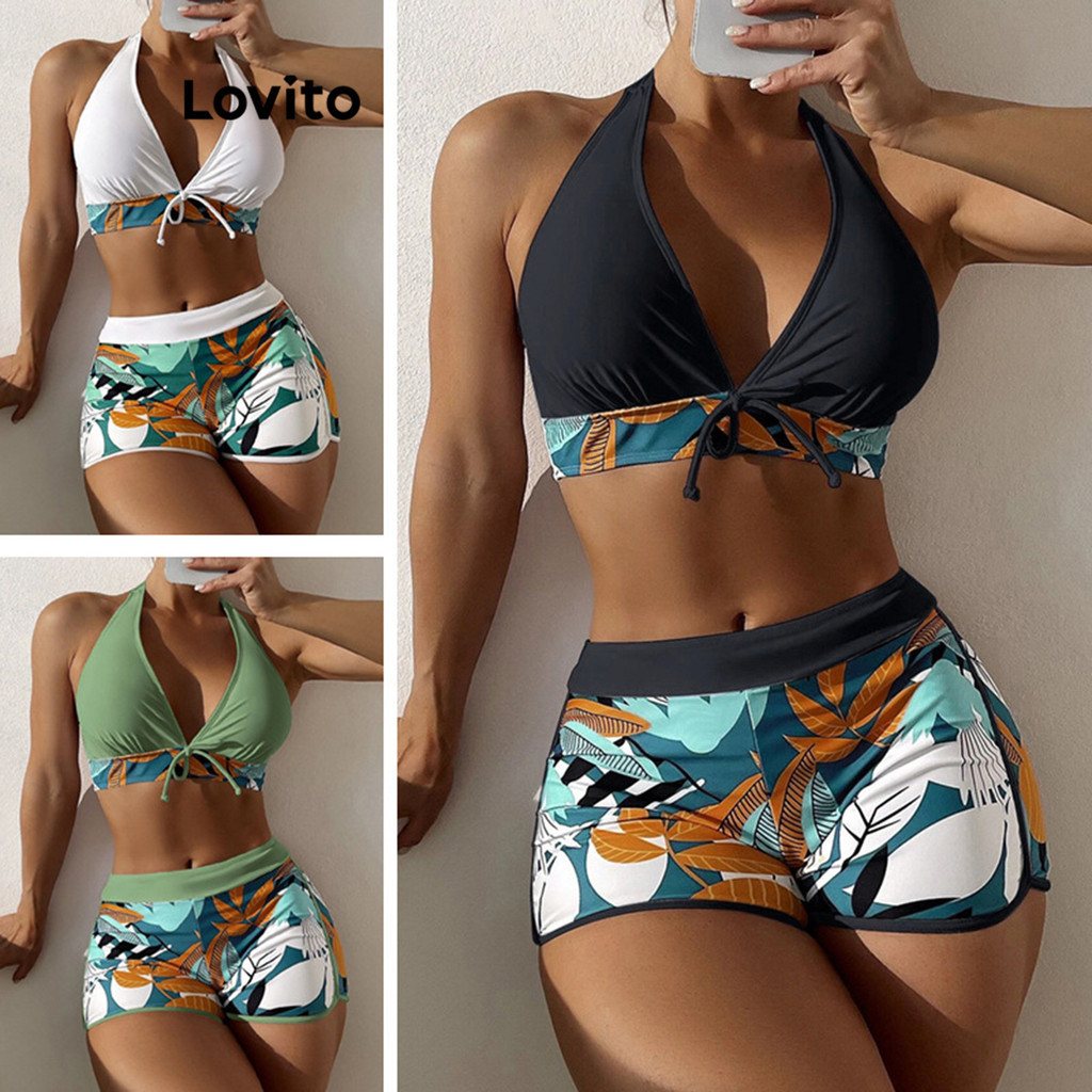 Lovito Sexy Plants Bow Summer Bikini Sets For Women LNL36108 White