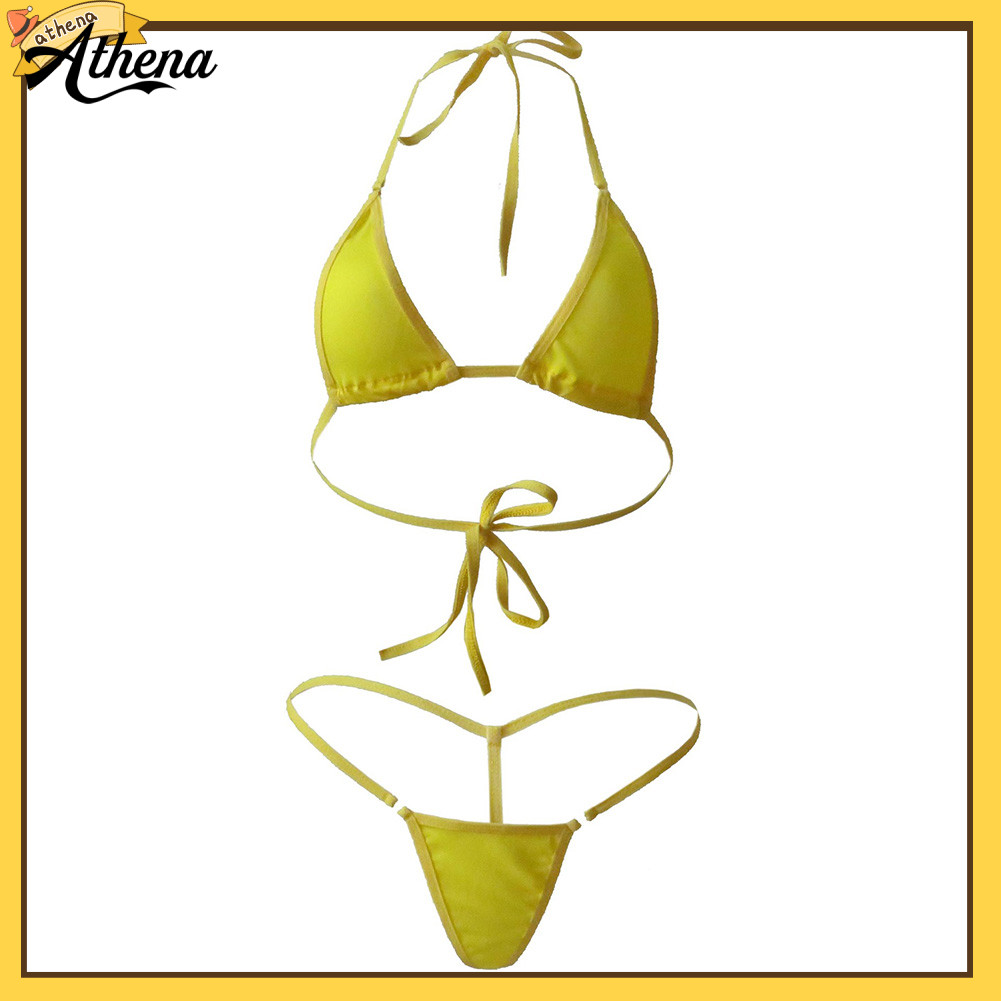 AT 2Pcs Lady Sexy Solid Color Halter Mini Bra G String Bikini Set