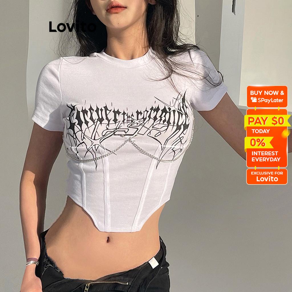 Lovito Women Structure Line T Shirts Lne White Shopee Philippines