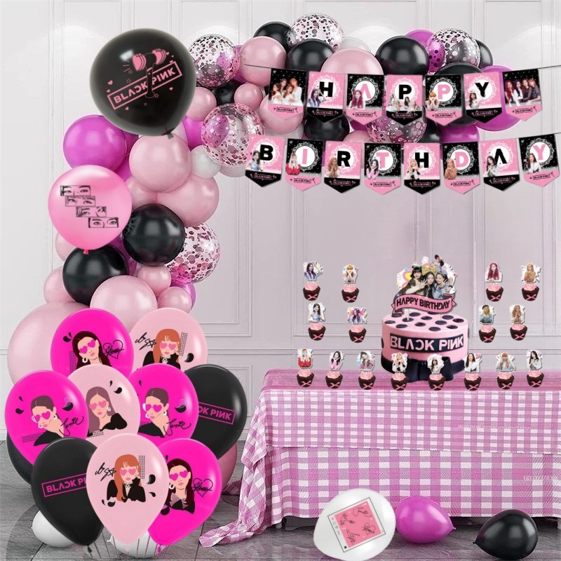 BLACKPINK Theme Balloon Party Decorations Birthday Cake Topper Banner