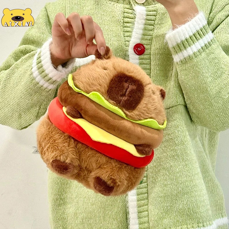 AIXINI Capybara Hamburger Plush Simulation Capibara Anime Fluffty Toy