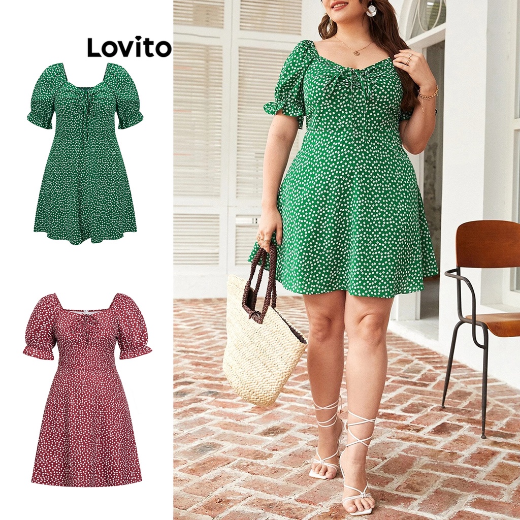 Lovito Women Boho Ditsy Floral Plus Size Dress Lbe Multi Color