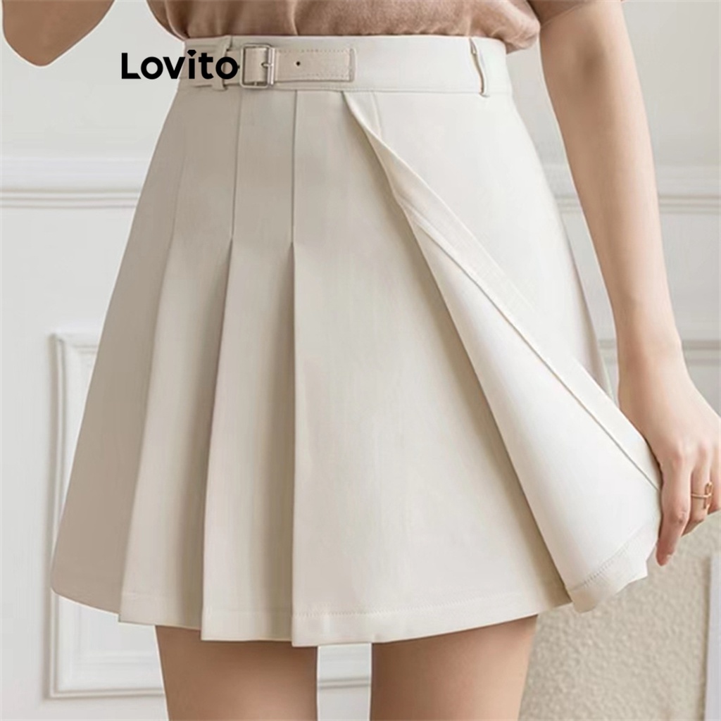 Lovito Women Casual Plain Metal Skirts Lna White Black Shopee