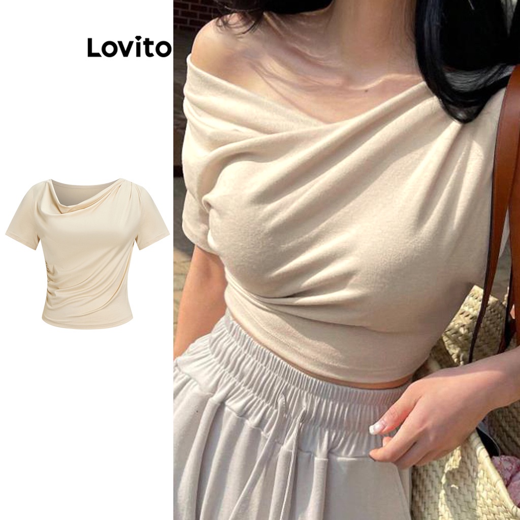 Lovito Women Asymmetrical Ruched T Shirt L62ED033 Shopee Philippines