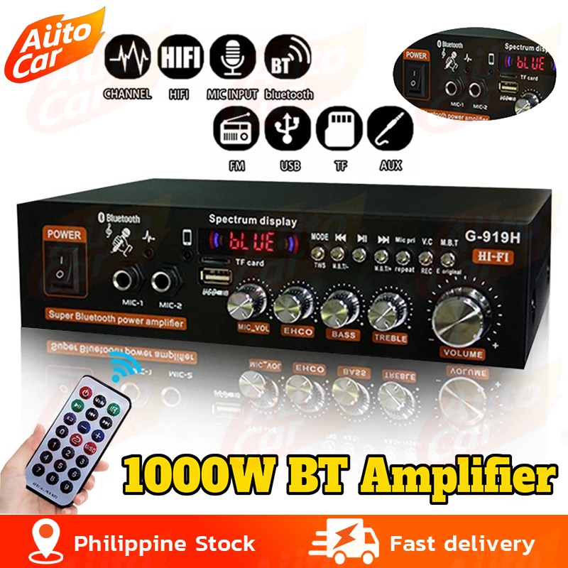 1000W G919H Mini Amplifier 12V 220V FM USB TF AUX 2CH HiFi Bluetooth