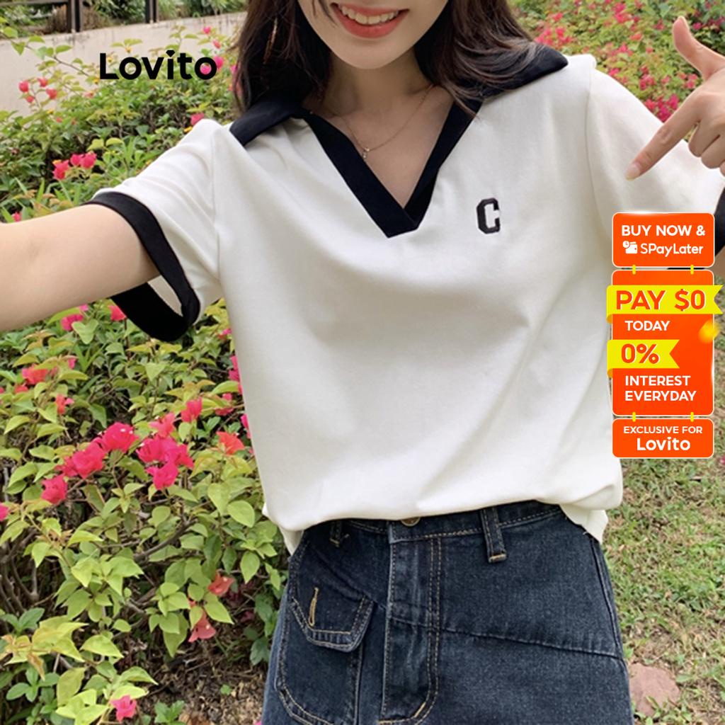 Lovito Casual Plain Colorblock T Shirt For Women LNA14184 Shopee