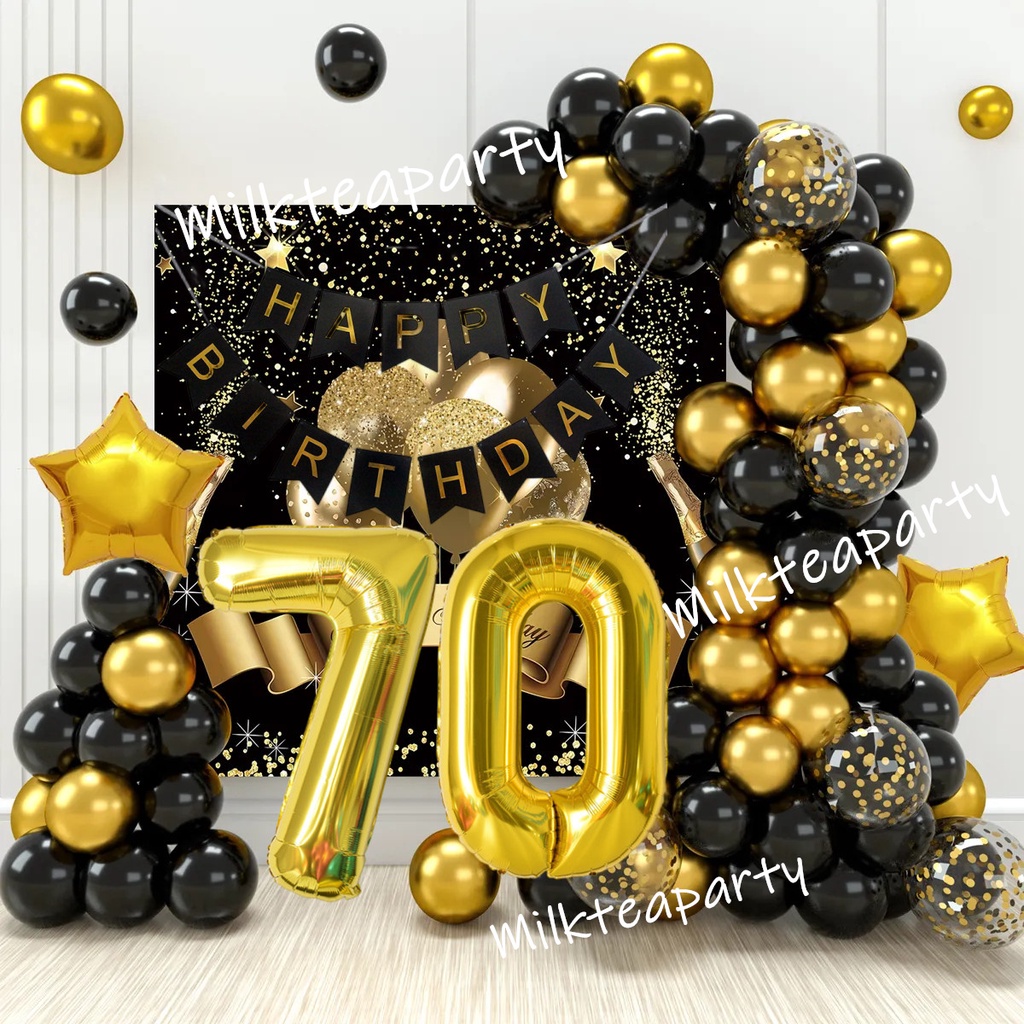 Adult Black Gold Balloon Garland Arch Kit Confetti Latex Balloon Happy