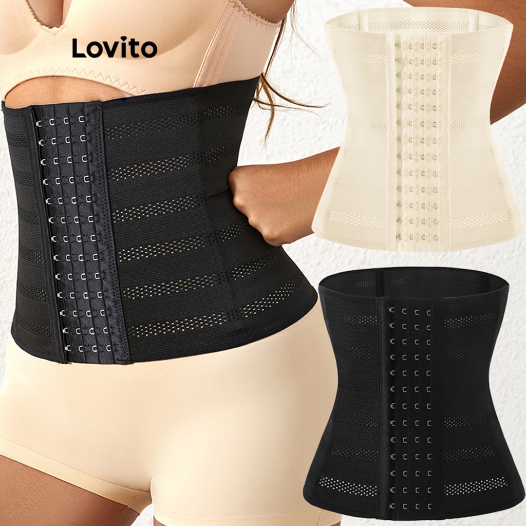 Lovito Casual Plain Button Front Contrast Mesh Multi Button Waistband