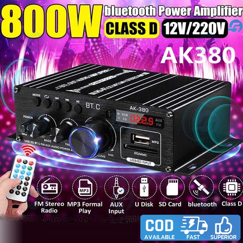 AK380 800W Bluetooth Amplifier HiFi Audio Karaoke Home Theater