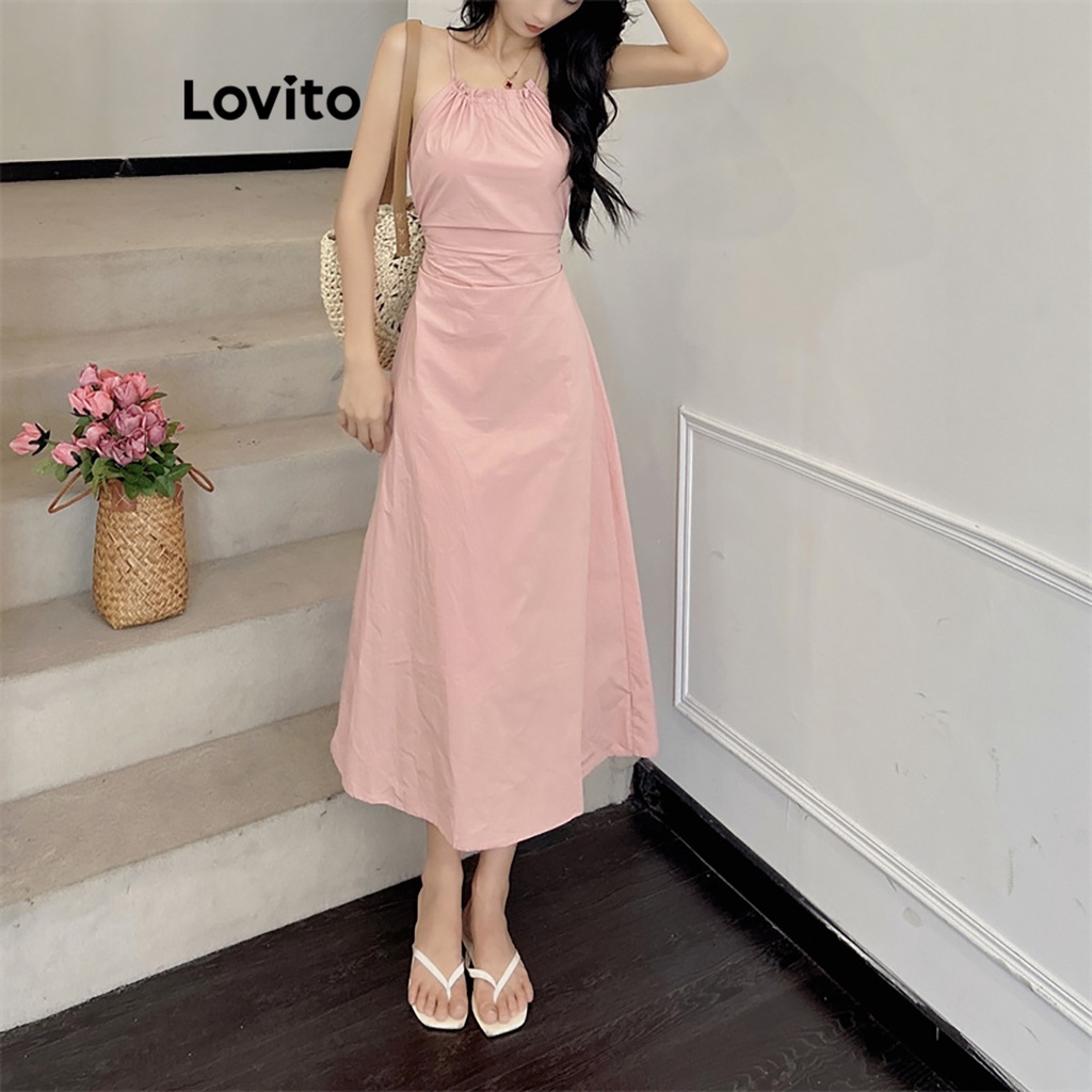 Lovito Women Casual Plain Backless Dress Lne Pink Shopee