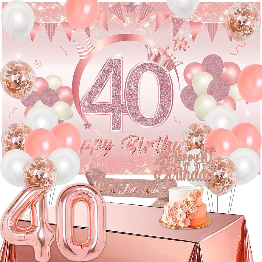 JOYMEMO 40th Birthday Decorations For Women Rose Gold Happy Birthday