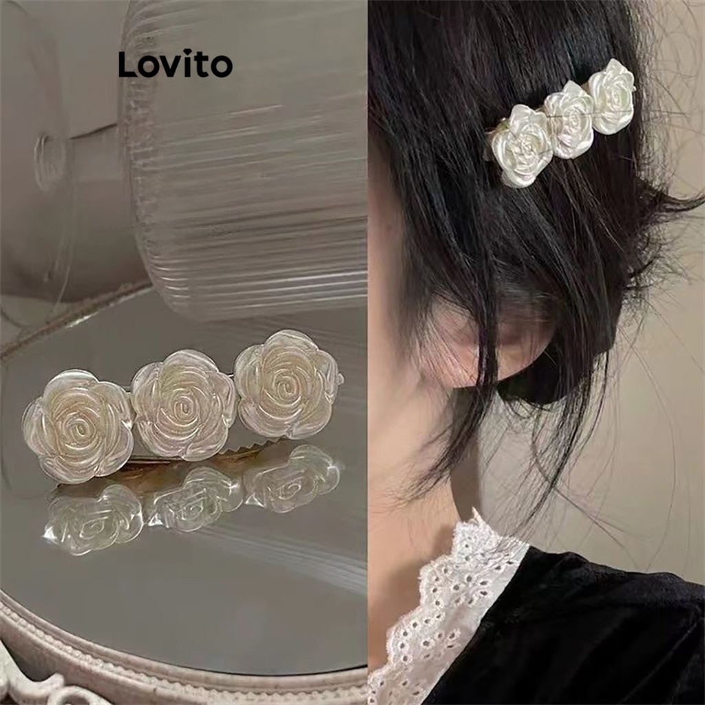 Lovito Women Romantic Plain Flowers Camellia Hair Clips LFA04213