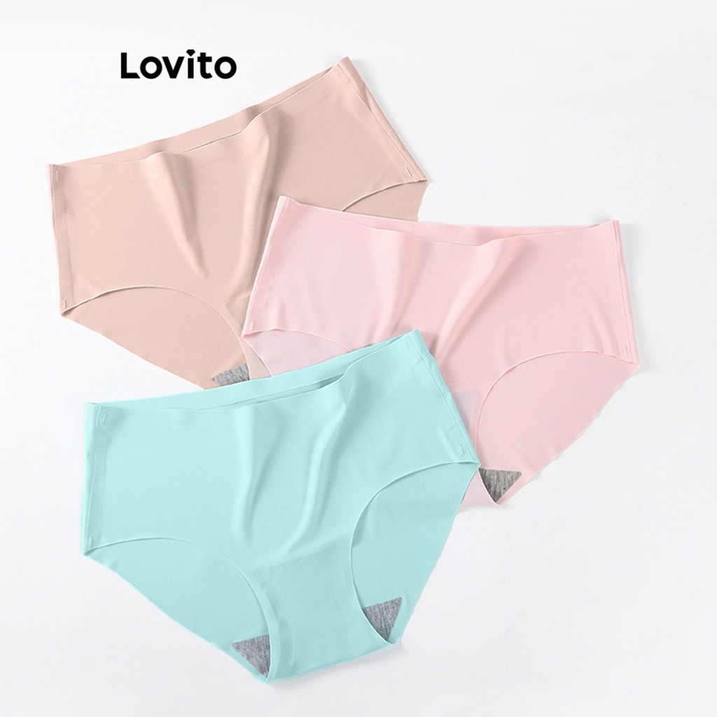 Lovito Women Casual Plain Basic Panties Lna Apricot Light Khaki