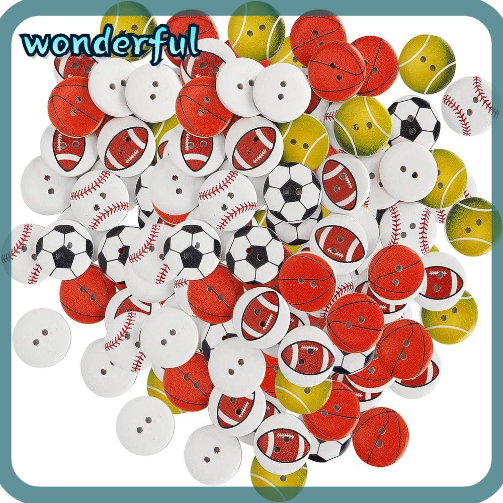 WONDER Ball Sports Painting Football Baseball Round Wood Buttons