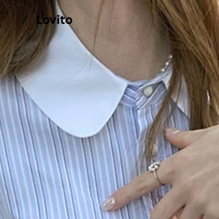 Lovito Women Casual Striped Colorblock Button Front Blouse LNE37047