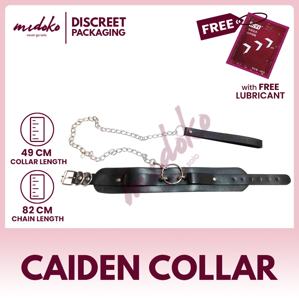 Midoko Bdsm Full Grain Leather Choker With Collar And Leash Black Sex