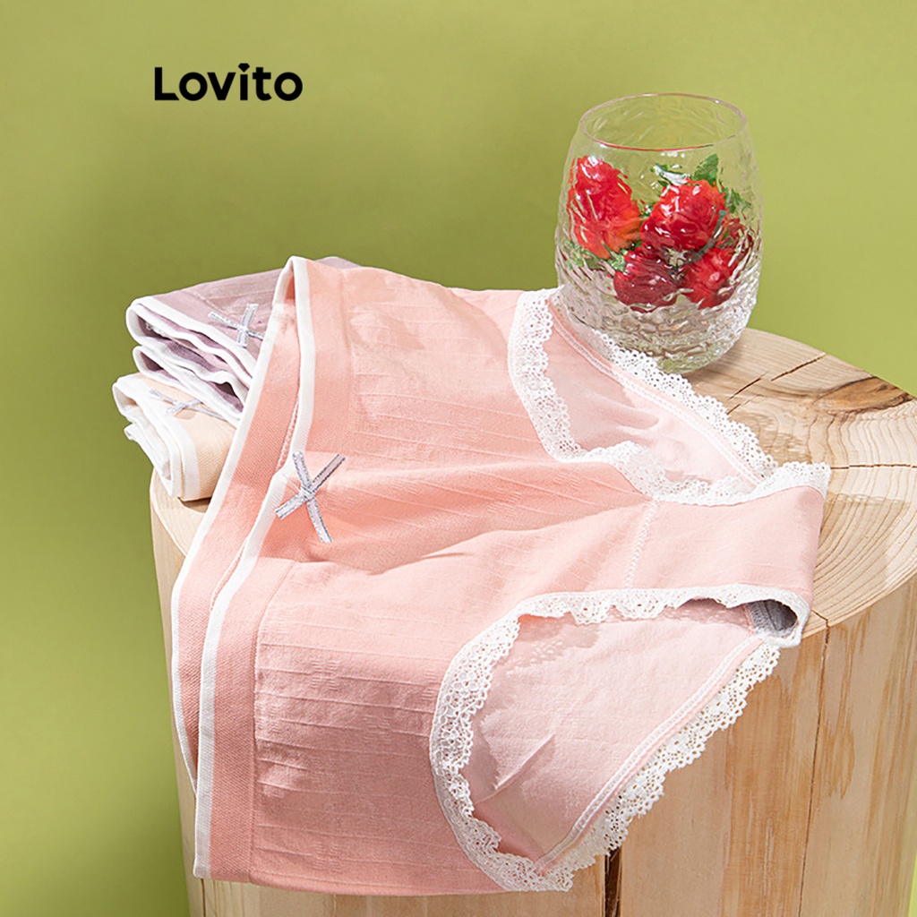 Lovito Women Sporty Plain Lace Panties LNA27416 Apricot Dusty Pink