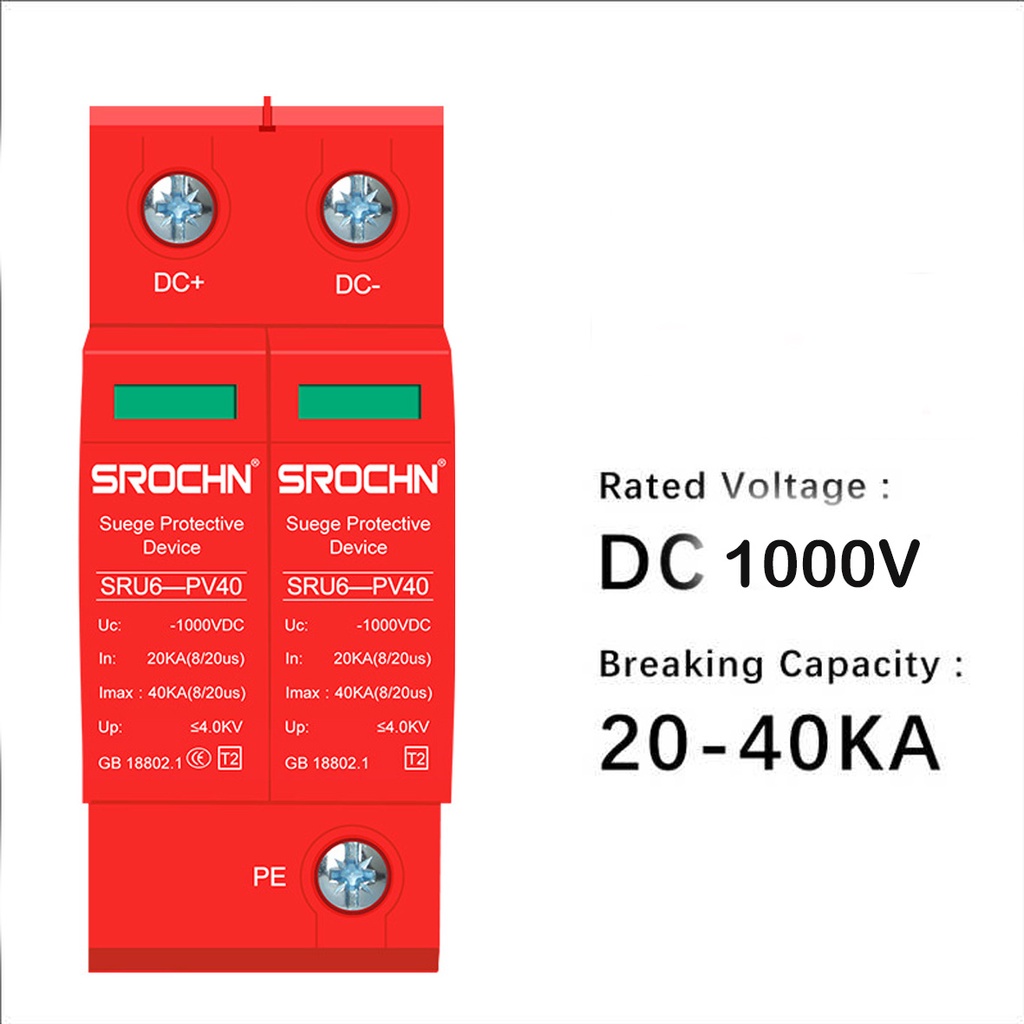 DC SPD 2P Surge Protector Device DC 500V 1000V 20 40KA Surge Protection