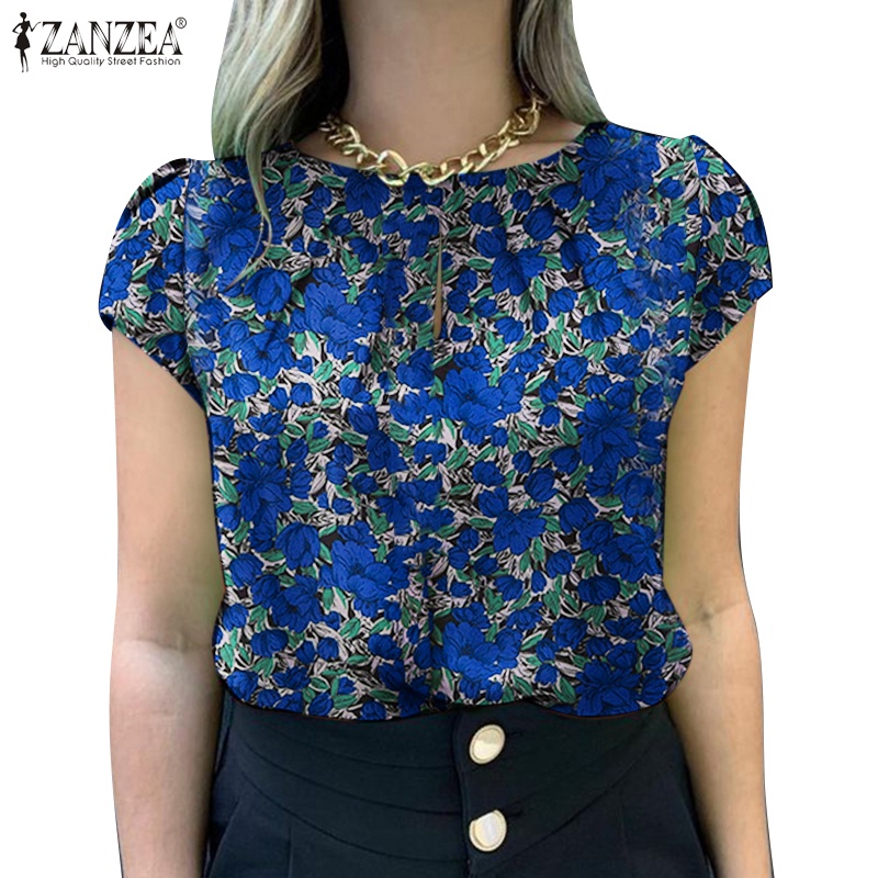 Zanzea Women Vintage Daily Crew Neck Short Sleeves Floral Printed