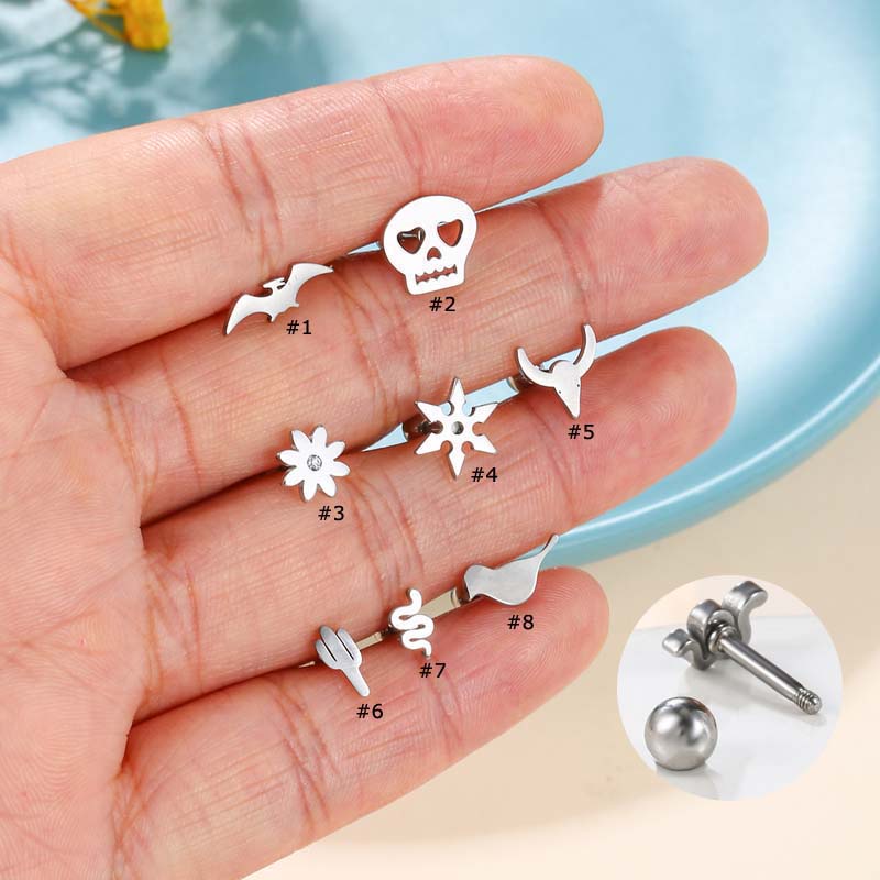 1 Piece Stainless Steel Snake Bird Skull Head Flower Bat Shape