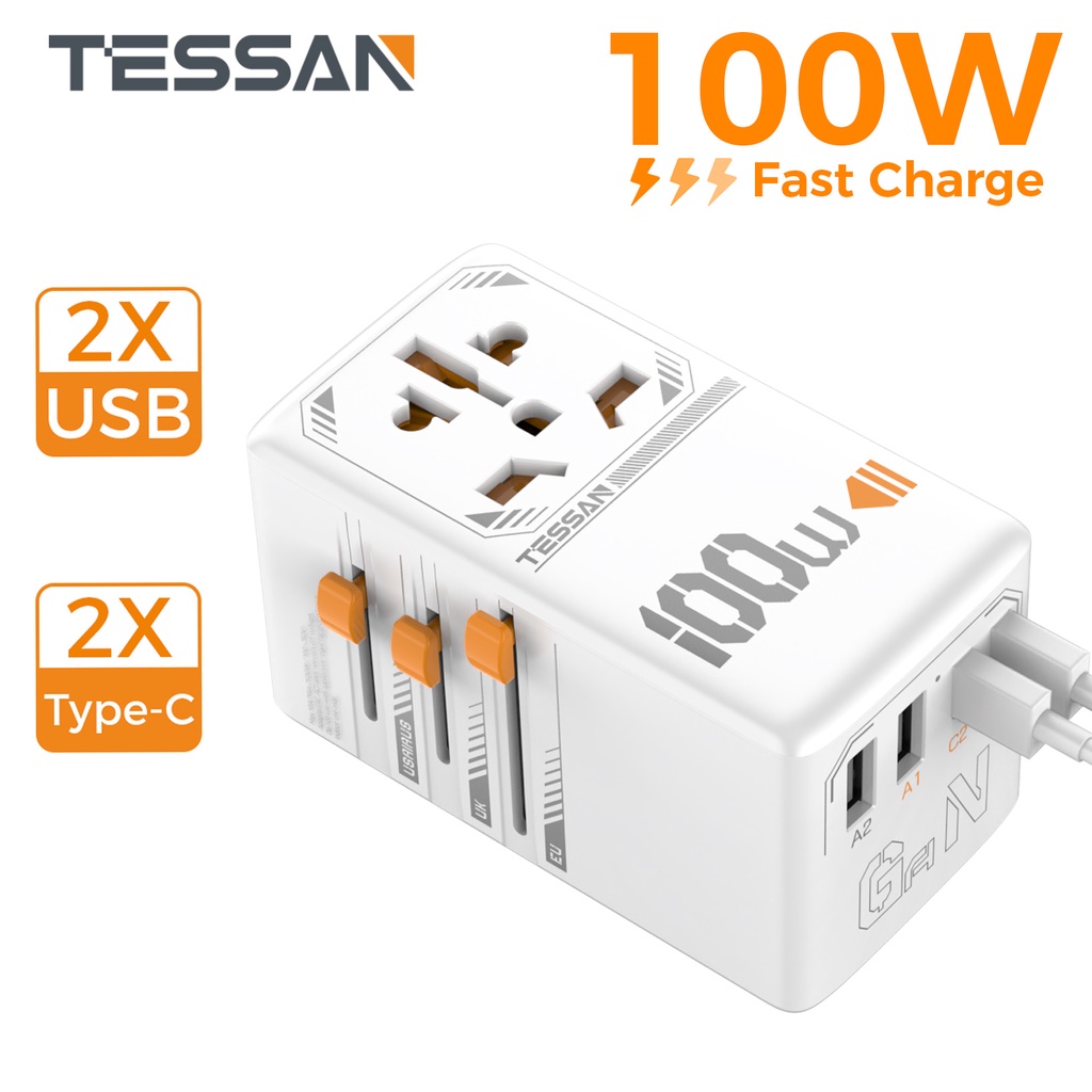 Tessan W Gan Universal Travel Adapter Worldwide With Usb And Type C