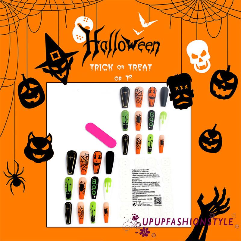 Up Halloween Press On Nails Pcs Long Fake Nails Glue On Square