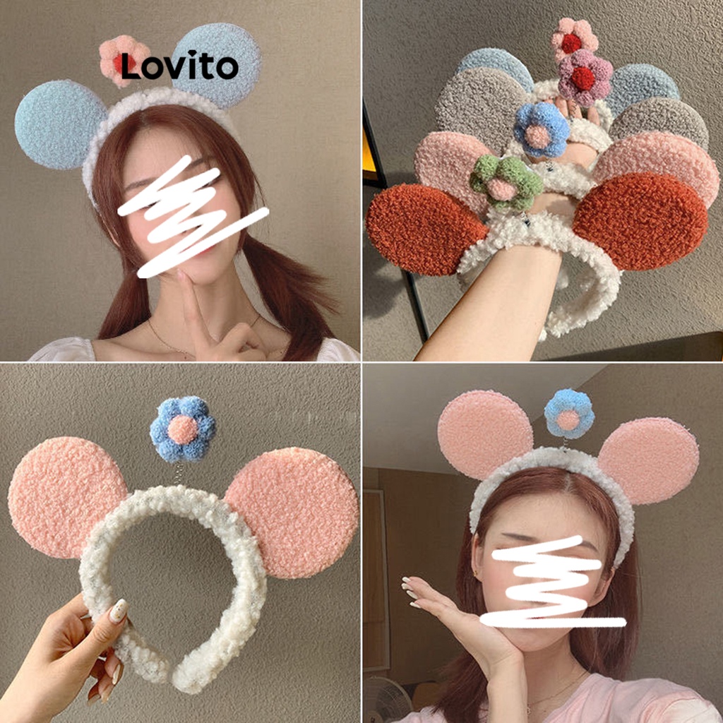 Lovito Women Cute Floral Flowers Fuzzy Washing Face Headband LFA09269