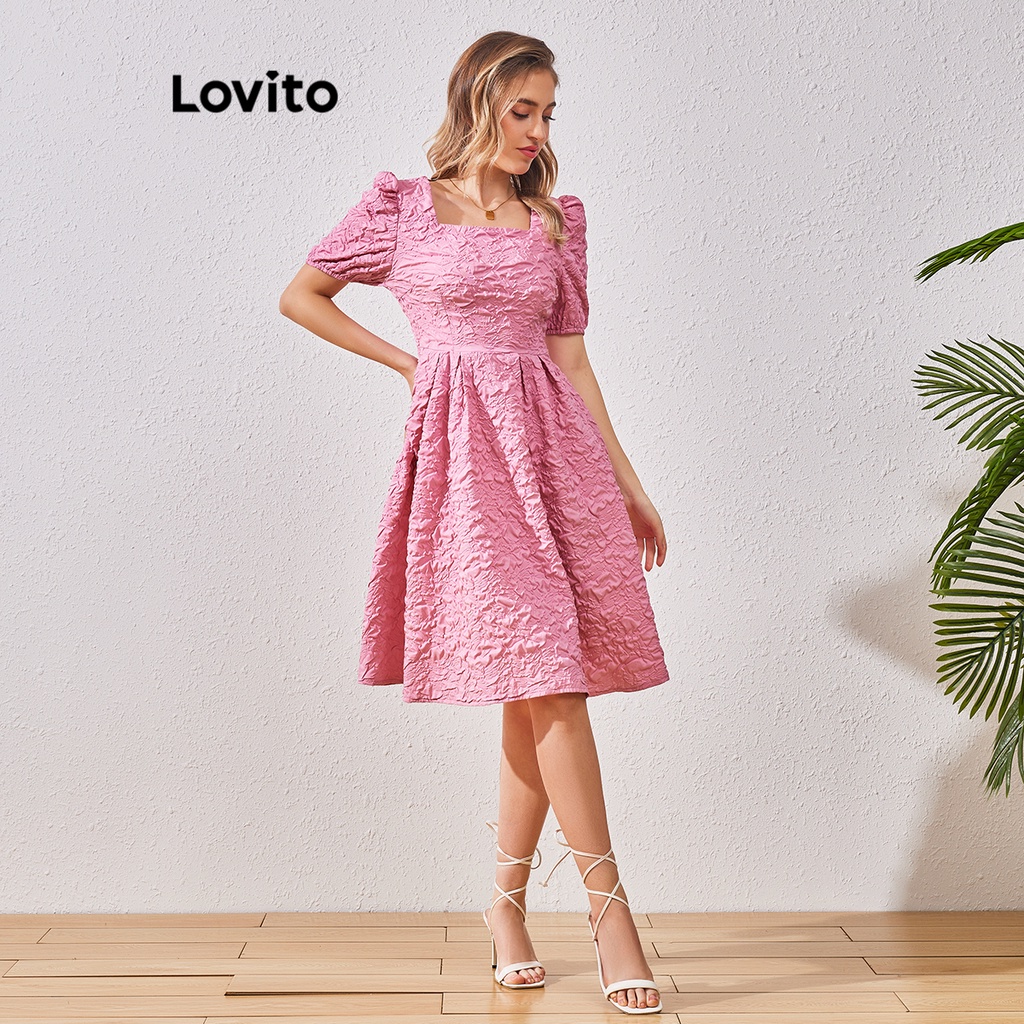 Lovito Women Casual Plain Puff Sleeve Dress LBL07086 Shopee Philippines