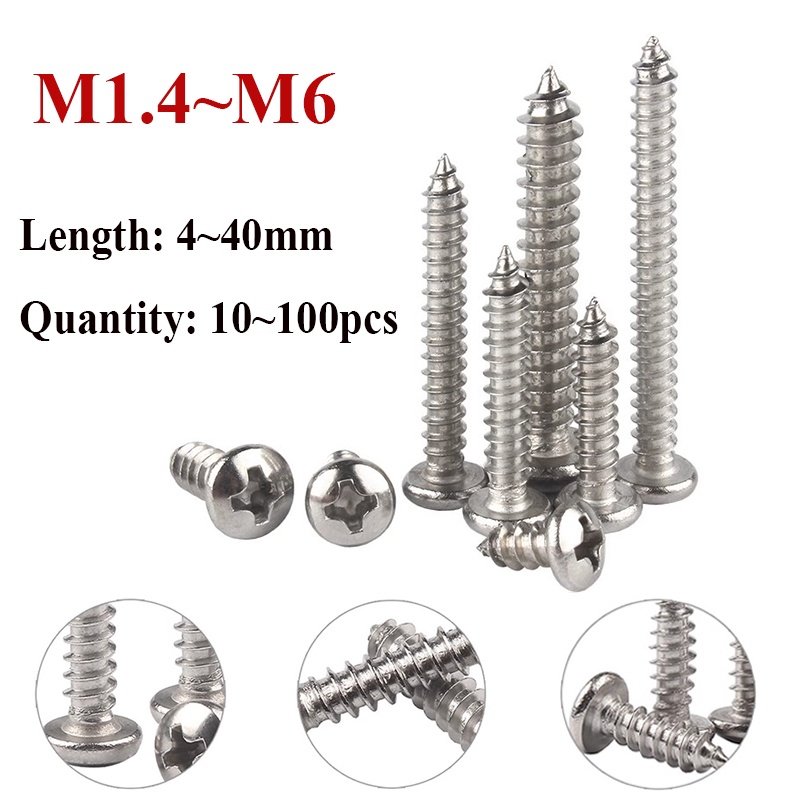 100pcs 10pcs M1 4 M2 M2 2 M3 M4 M5 M6 Stainless Steel Cross Phillips