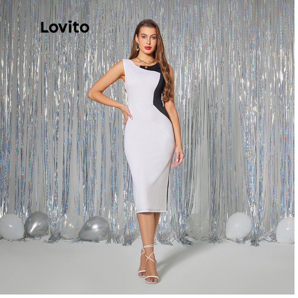 Lovito Women Casual Patchwork Colorblock Dress Lba Shopee