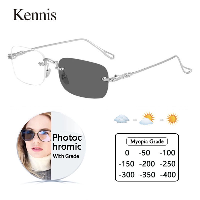 Photochromic Grade Frameless Glasses For Women Men Rimless Photochromic