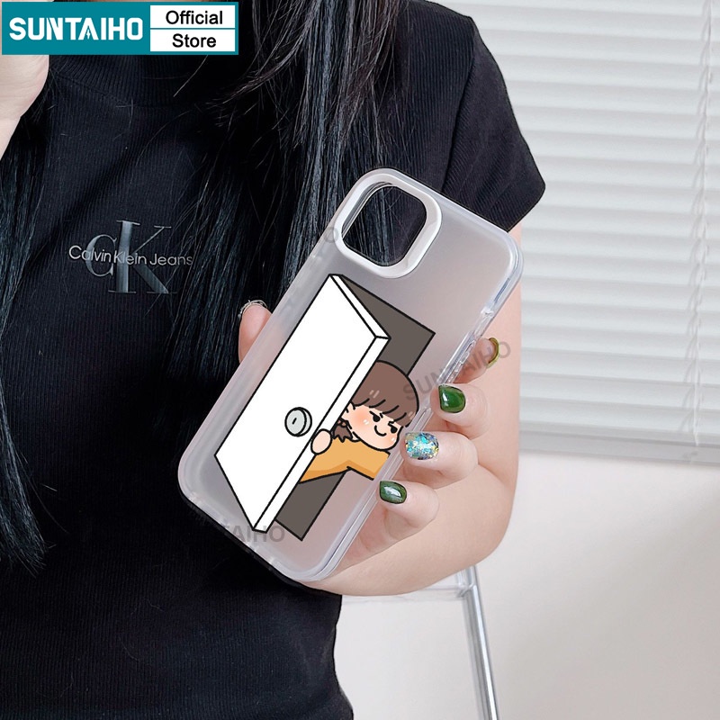 Suntaiho Funny Unique Cartoon Couple Pattern Clear Frosted Phone Case