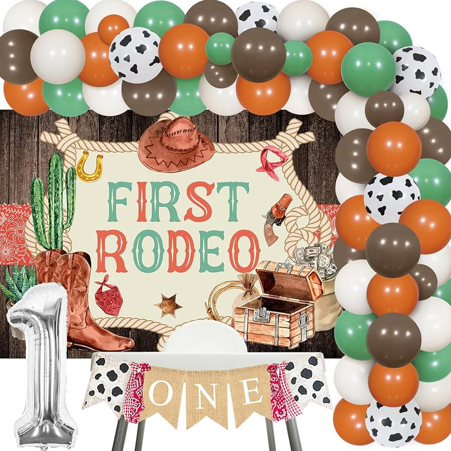 JOLLYBOOM First Rodeo Birthday Party Decoration Sage Green Western